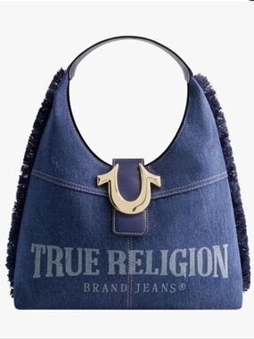 True Religion Denim Hobo Bag in Dark Blue with Gold Horseshoe, NWT